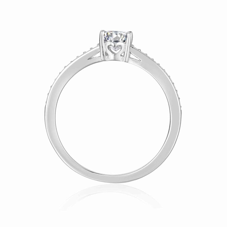 Oval and Round Moissanite Sterling Silver Ring, 0.85ctw