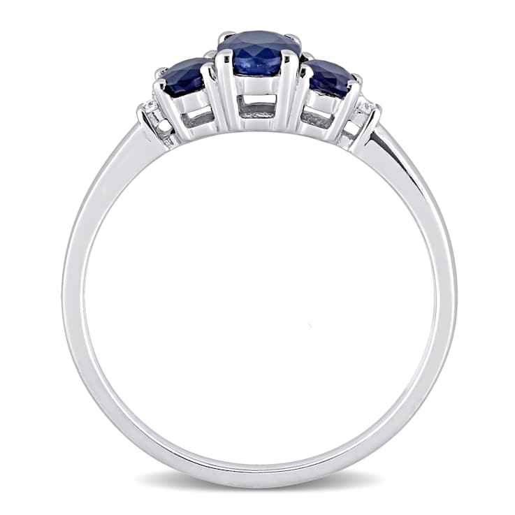 Blue Sapphire and Diamond 10K White Gold Ring 1.02ctw