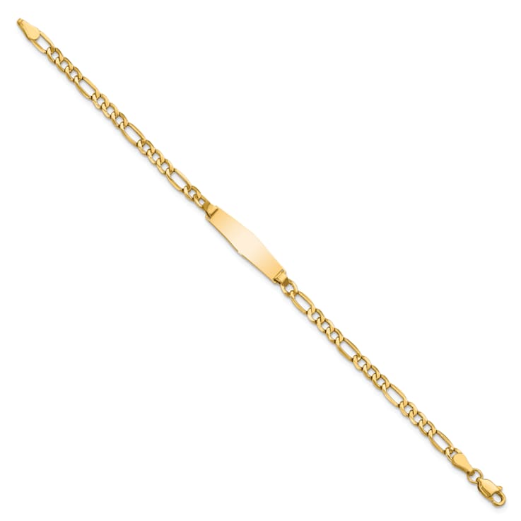 14k Yellow Gold Soft Diamond Shape Figaro Link ID Bracelet