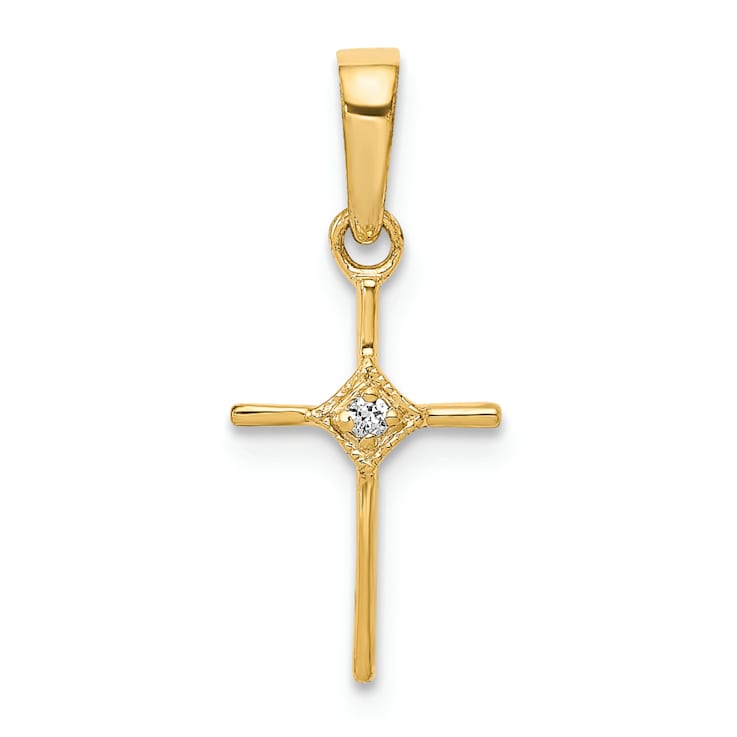 14K Yellow Gold Small 0.01ct. Diamond Cross Pendant