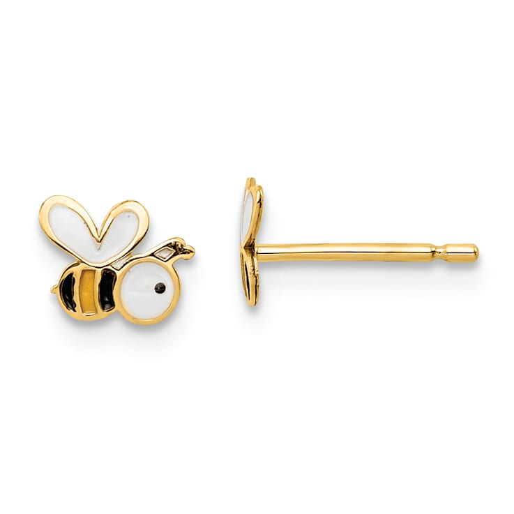 14K Yellow Gold Enamel Bumble Bee Post Earrings