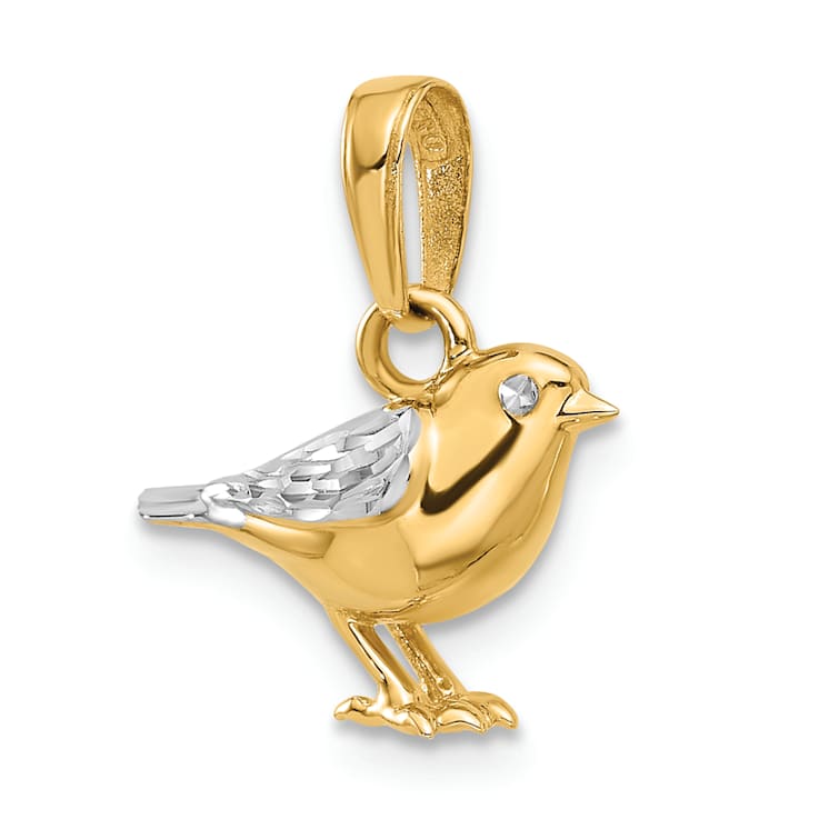 14k Two-tone Gold Diamond-Cut 3D Bird Pendant