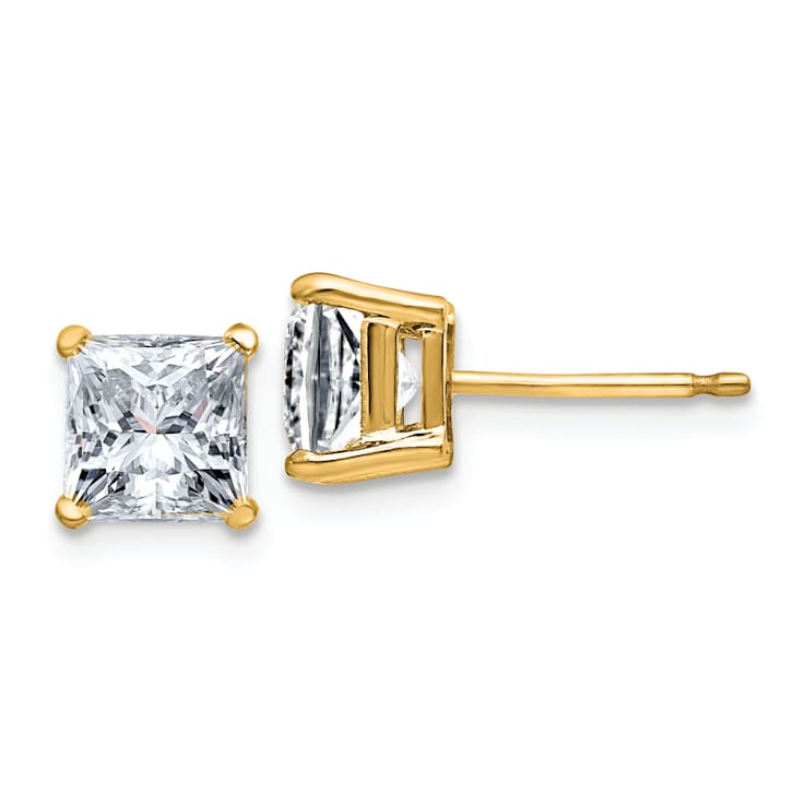 14K Yellow Gold 1.5ct. 5.0mm Princess G H I True Light Moissanite Earrings