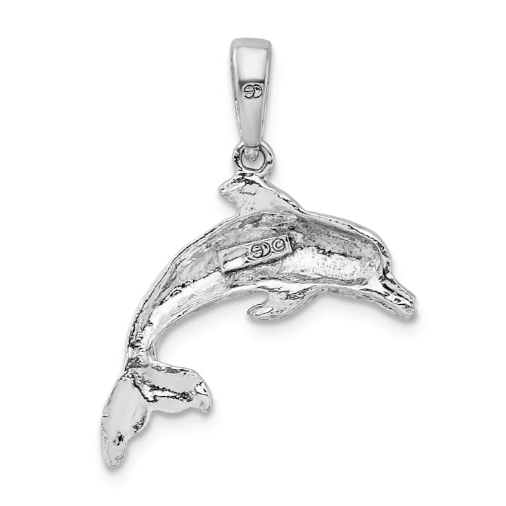 Rhodium Over Sterling Silver Polished Dolphin Pendant