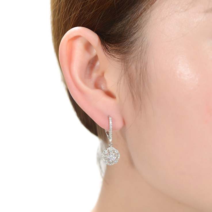 CZ Leverback Drop Earrings In Rhodium Over Brass