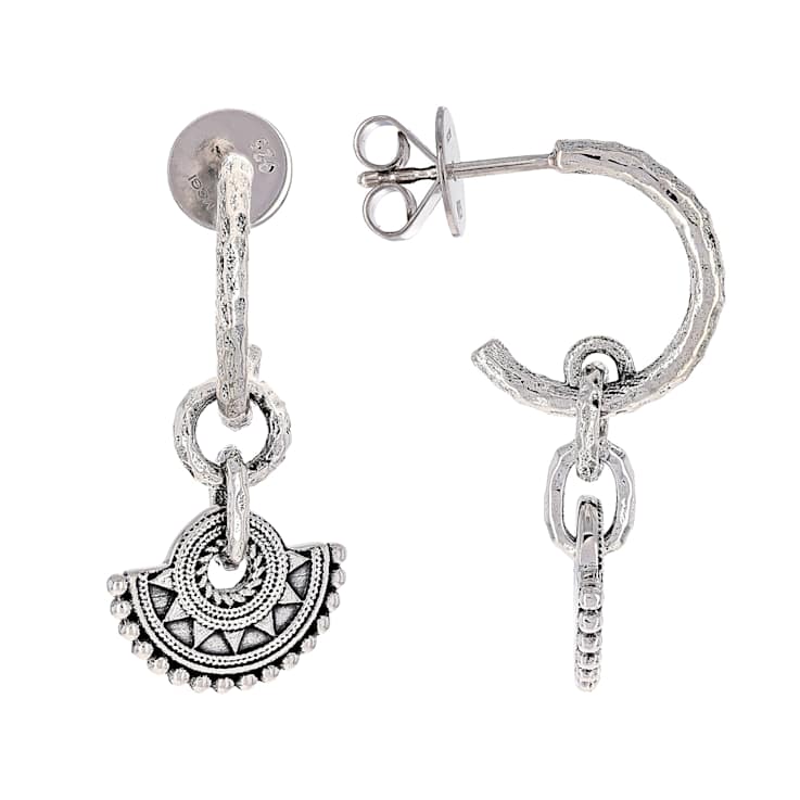 Mandala-Inspired J-Hoops Earrings In Oxidized Sterling Silver