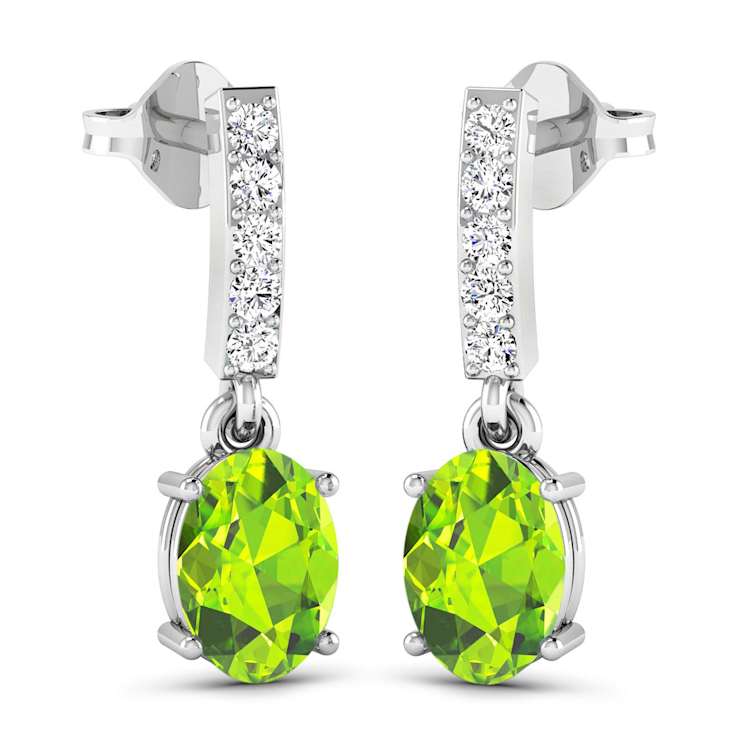 1.26ctw 14K White Gold Oval Green Peridot and White Diamond Halo Earrings