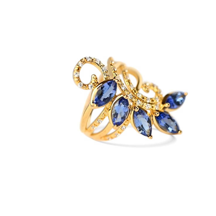 18K Yellow Gold Over Sterling Silver Marquise Tanzanite and White Zircon
Ring 3.05ctw
