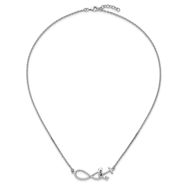 Rhodium Over Sterling Silver Anchor and Eternity Symbol 17 + 1 Inch Necklace