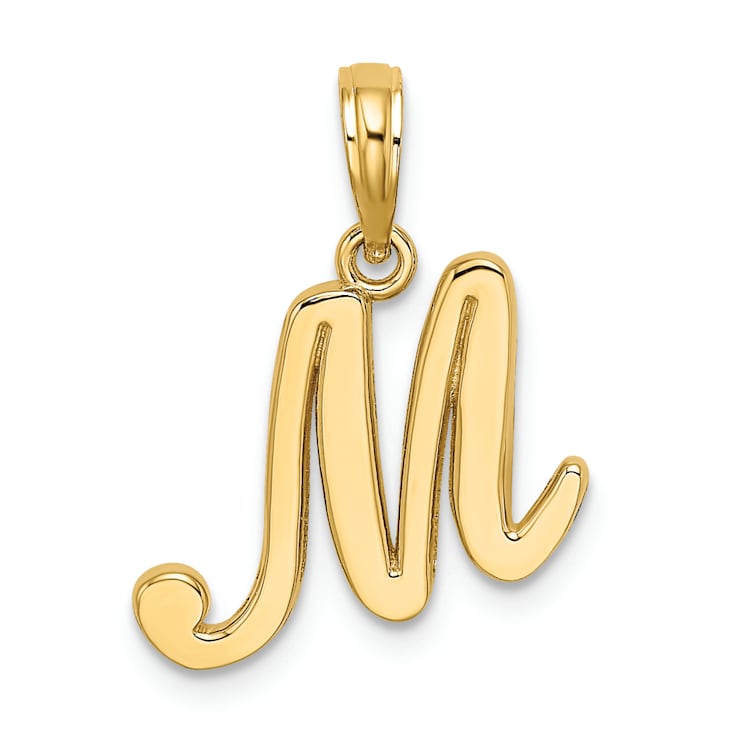 14k Yellow Gold Script Letter M Initial Pendant