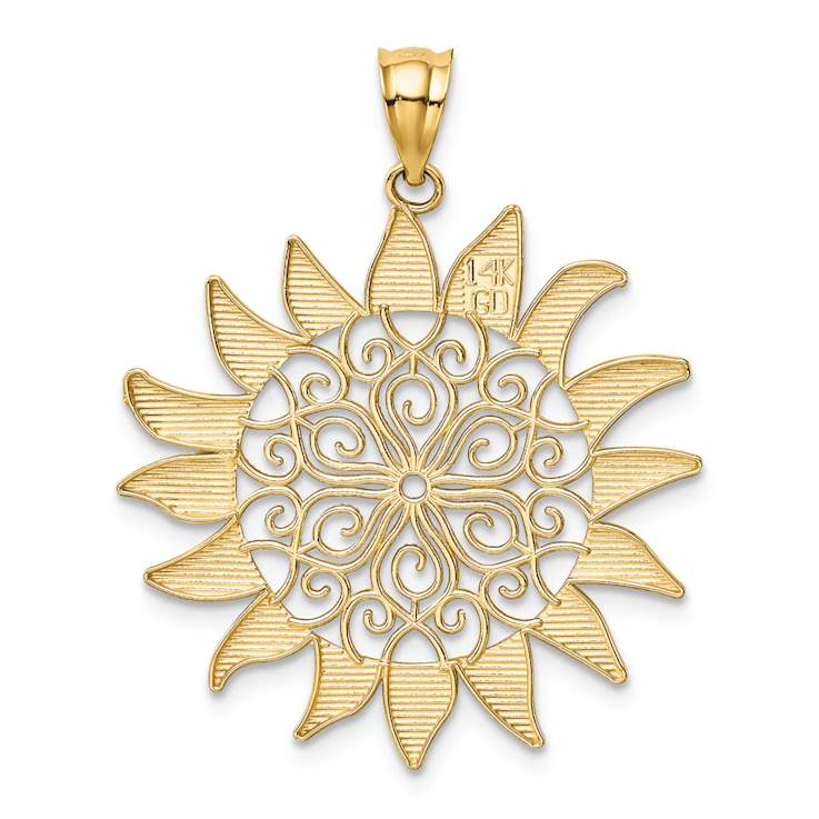 14k Yellow Gold Textured Filigree Sun Pendant