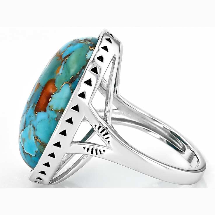 Turquoise And Spiny Oyster Shell Ring In Sterling Silver
