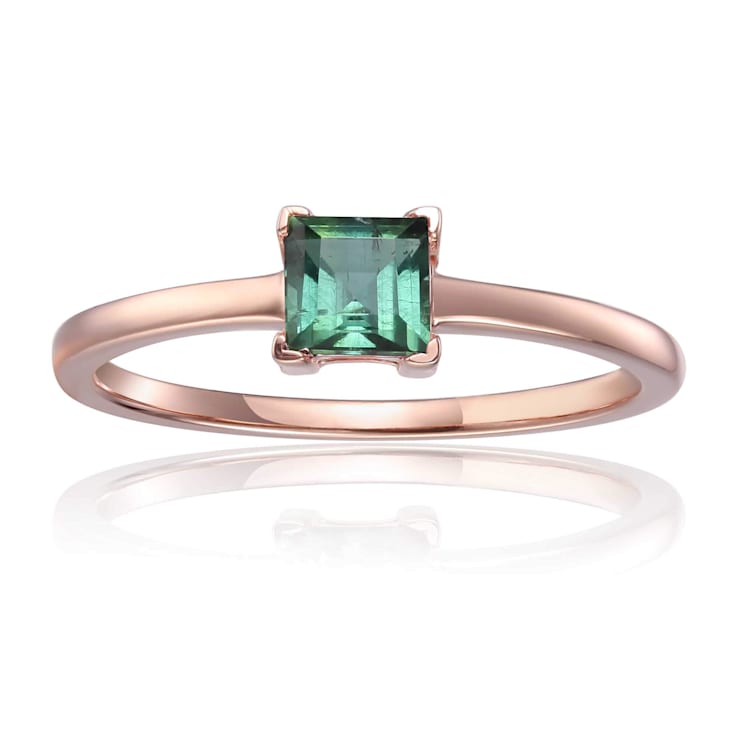 Square Green Tourmaline 14K Rose Gold Over Sterling Silver Solitaire
Ring, 0.50ct