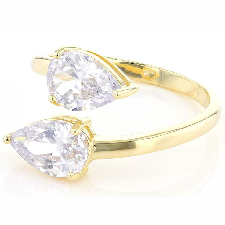 Pear CZ Bypass Ring In 18K Gold Over Sterling Silver