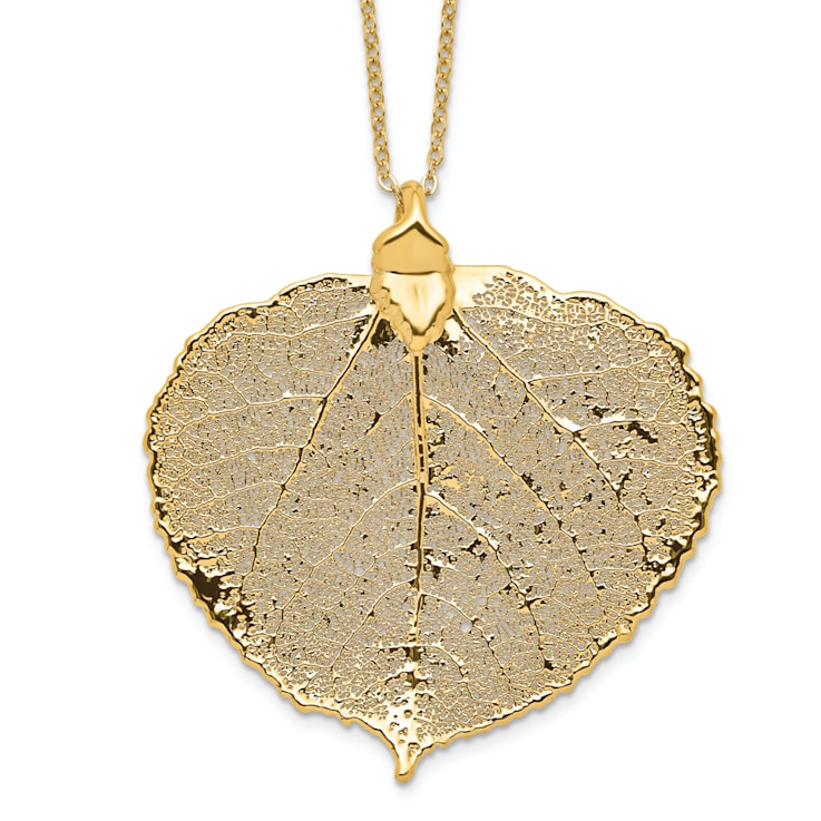 Dipped in 24k Gold Aspen Leaf Pendant with Cable Link 20 Inch Gold-tone Chain