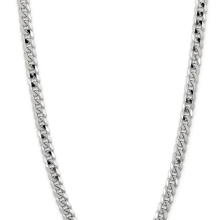 Rhodium Over 14k White Gold 8.5mm Solid Flat Beveled Curb 22 Inch Chain