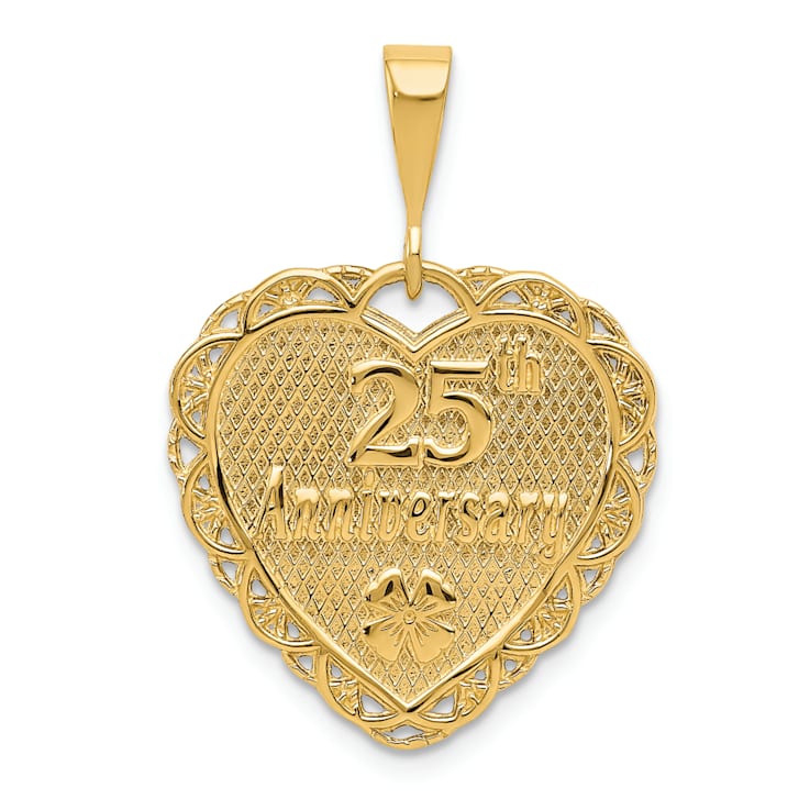 14k Yellow Gold Textured Reversible 25th Anniversary Heart Pendant