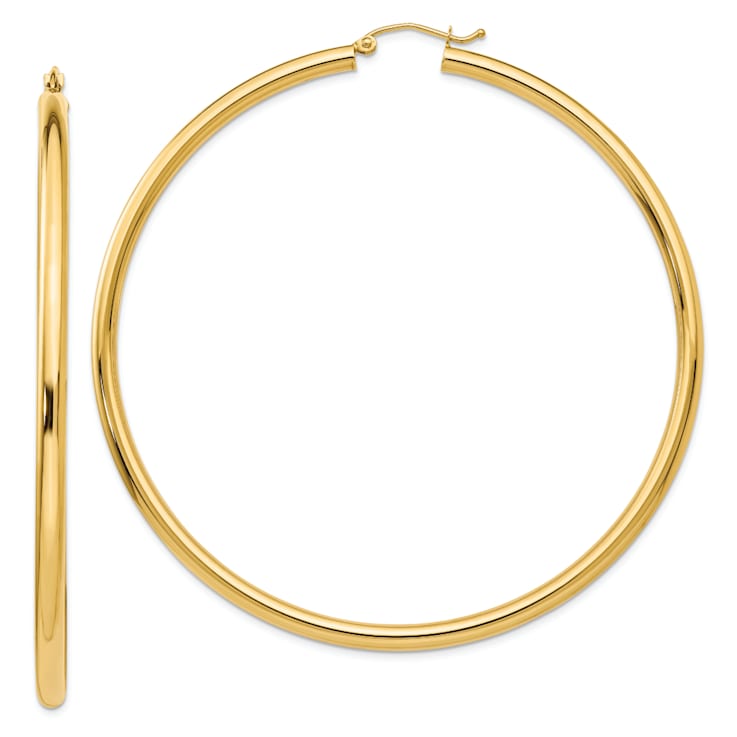 14k Yellow Gold 2 3/4" Polished Tube Hoop Earrings