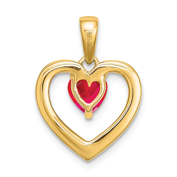 14k Yellow Gold Ruby and Diamond Heart Pendant