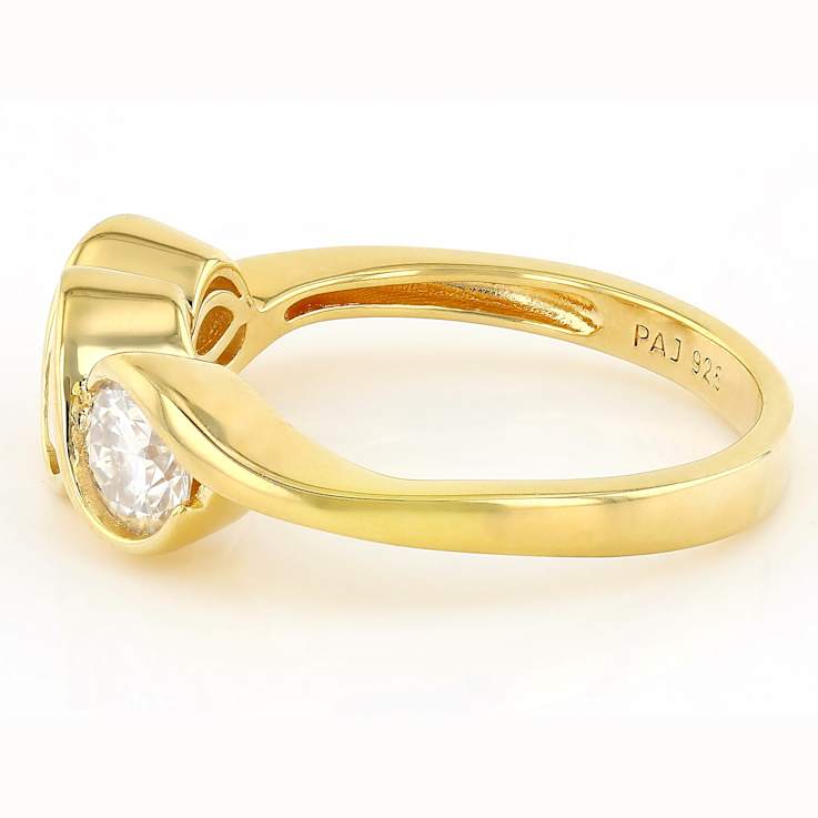 Moissanite Three-Stone Ring In 14K Gold Over Sterling Silver