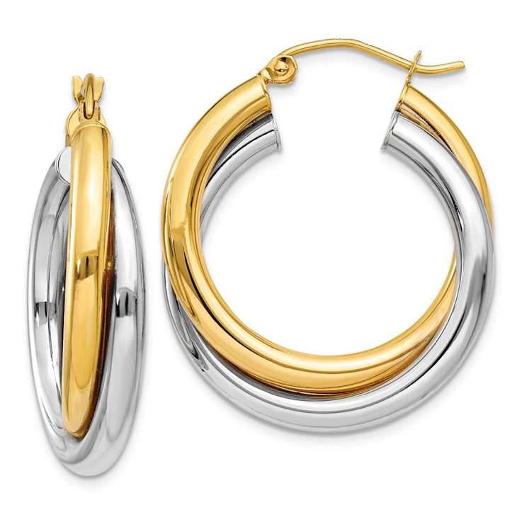 14k Two-tone 11/16" Double Hoop Earrings