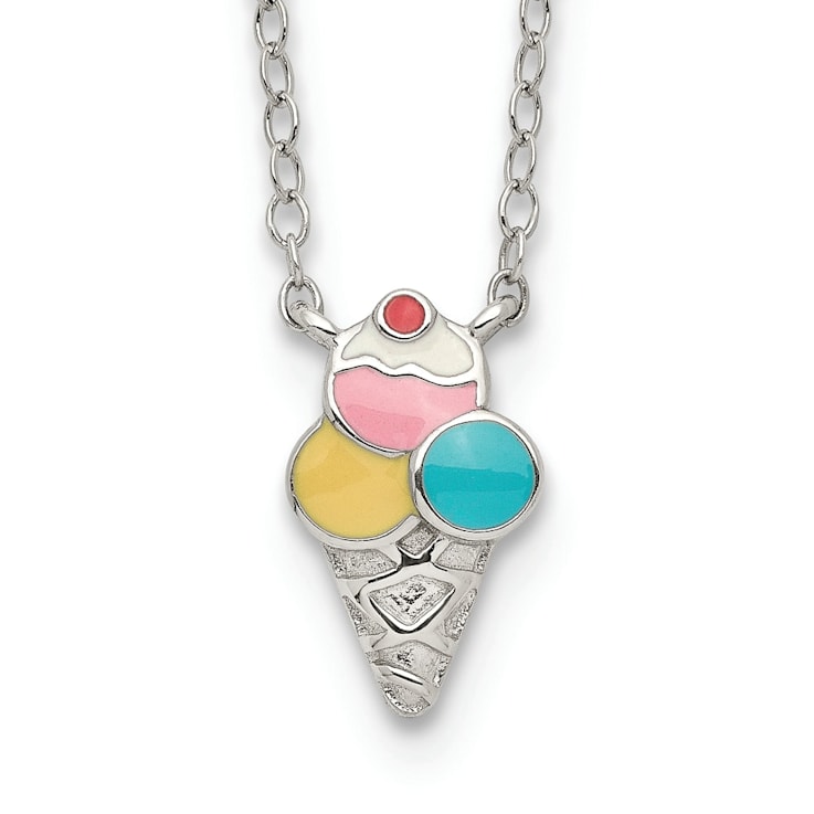 Rhodium Over Sterling Silver Enamel Ice Cream Cone with 2-inch Extension
Childs Necklace