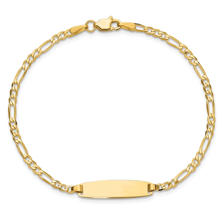 14k Yellow Gold Figaro Link Diamond-Cut ID Bracelet
