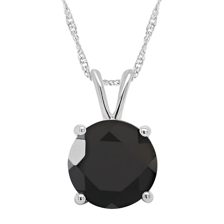 8mm Round Black Onyx Rhodium Over Sterling Silver Pendant With Chain