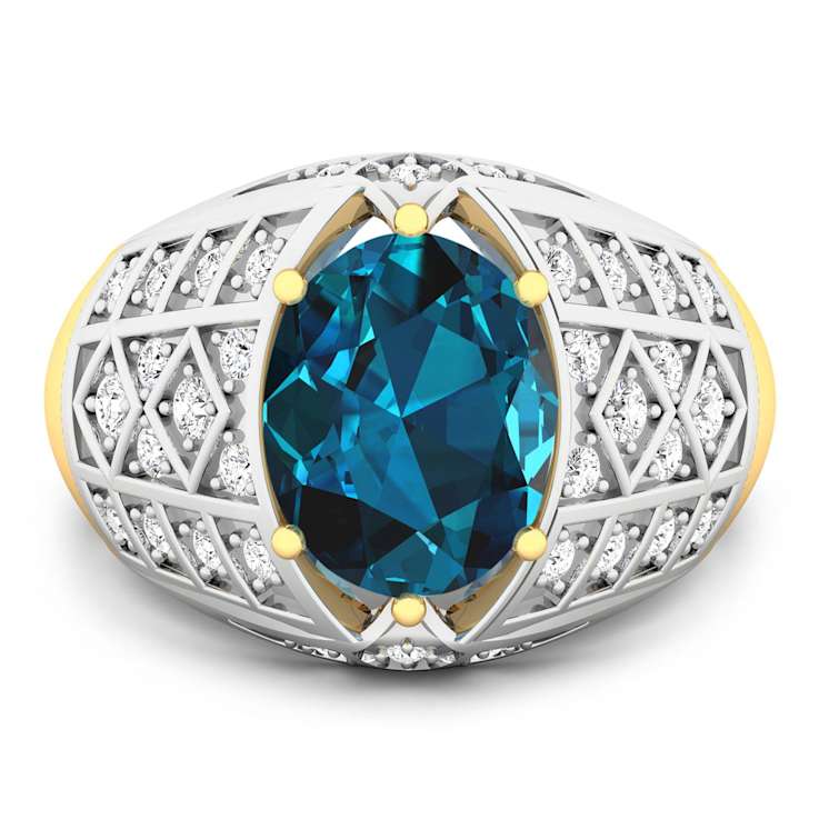3.12ctw London Blue Topaz and Diamond 14K Yellow Gold Halo Ring