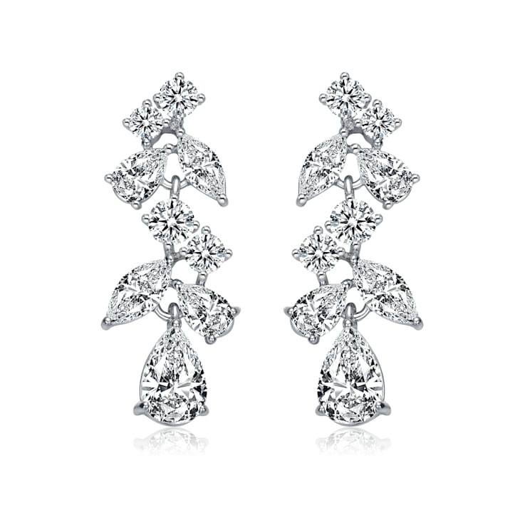 Rhodium Plated over Sterling Silver with Clear Cubic Zirconia Drop Earrings