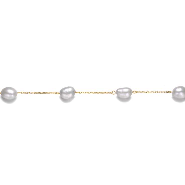 Pear Shape Freshwater Pearl Station Bracelet In 14K Gold Over Sterling Silver