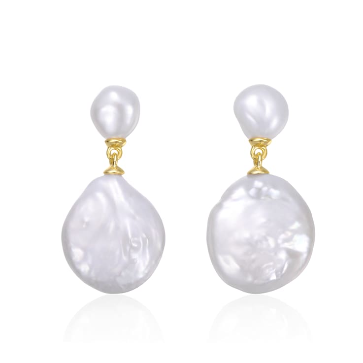 Mother-Of-Pearl Coin Drop Earrings In 14K Gold Over Sterling Silver
