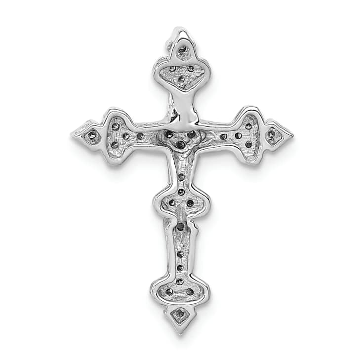 Rhodium Over 14k White Gold Diamond Filigree Cross Chain Slide Pendant
