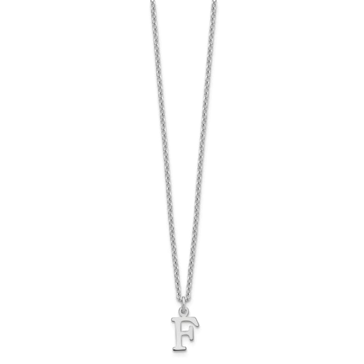 Rhodium Over Sterling Silver Cutout Letter F Initial Necklace
