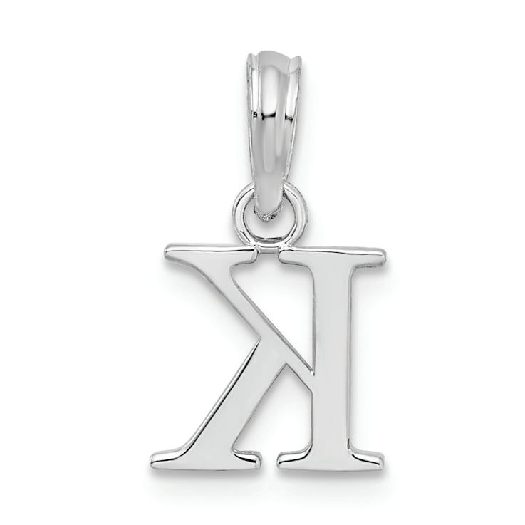 Sterling Silver Polished Block Initial -K- Pendant
