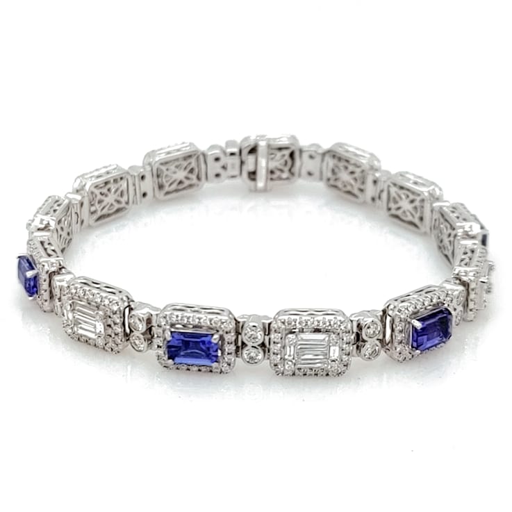3.60 Ctw Tanzanite and 3.55 Ctw White Diamond Bracelet in 18K WG