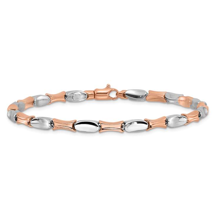 14k White Gold and 14k Rose Gold 3.4mm Polished Fancy Link Bracelet