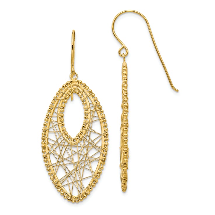14k Yellow Gold Textured Oval and Web Dangle Earrings