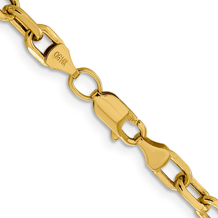 14K Yellow Gold 4.9mm Semi-solid Diamond-cut Open Link Cable Chain Necklace