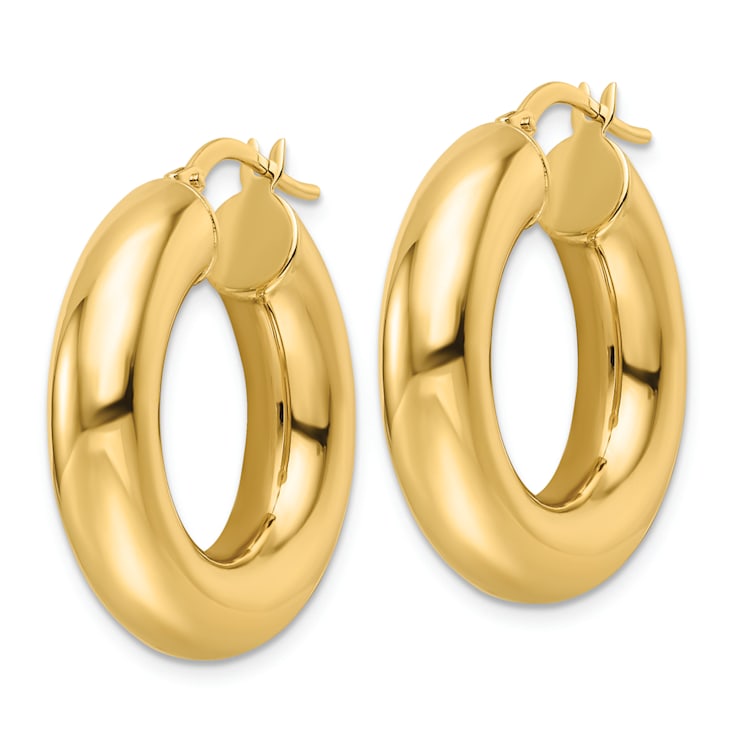 14k Yellow Gold Polished 1 1/16" Round Tube Hoop Earrings