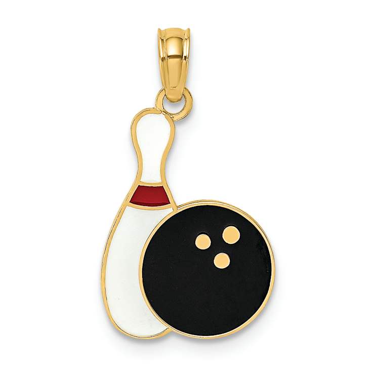 14k Yellow Gold Enameled Textured Bowling Ball and Pin Charm