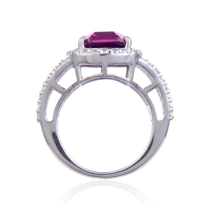 Cushion Cut Lab Created Purple Sapphire and White Topaz Accents Sterling
Silver Ring, 9.59ctw