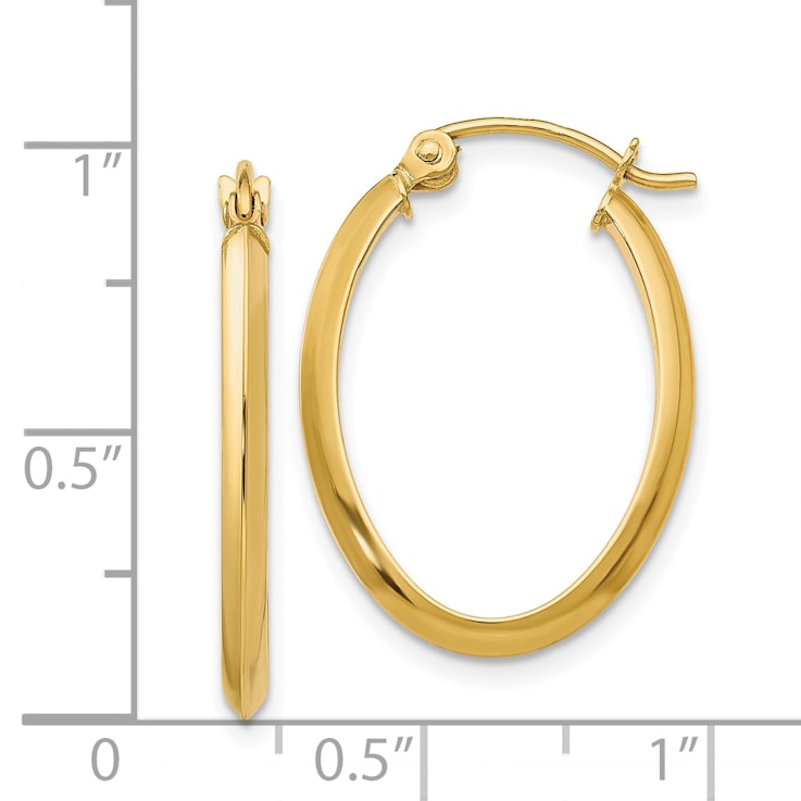 14k Yellow Gold 13mm x 2mm Oval Hoop Earrings - VG234A