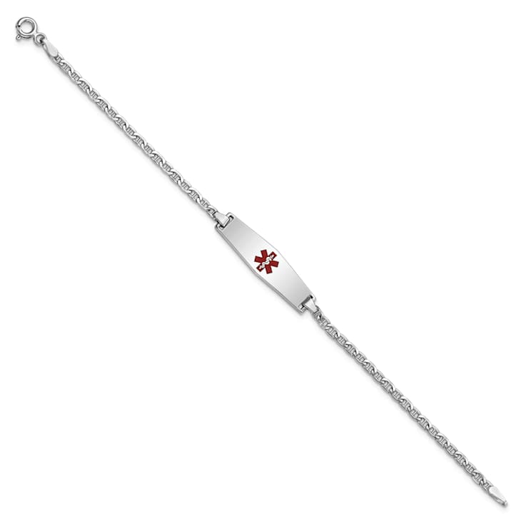 Rhodium Over 14k White Gold Medical Soft Diamond Shape Enamel Mariner
Link ID Bracelet