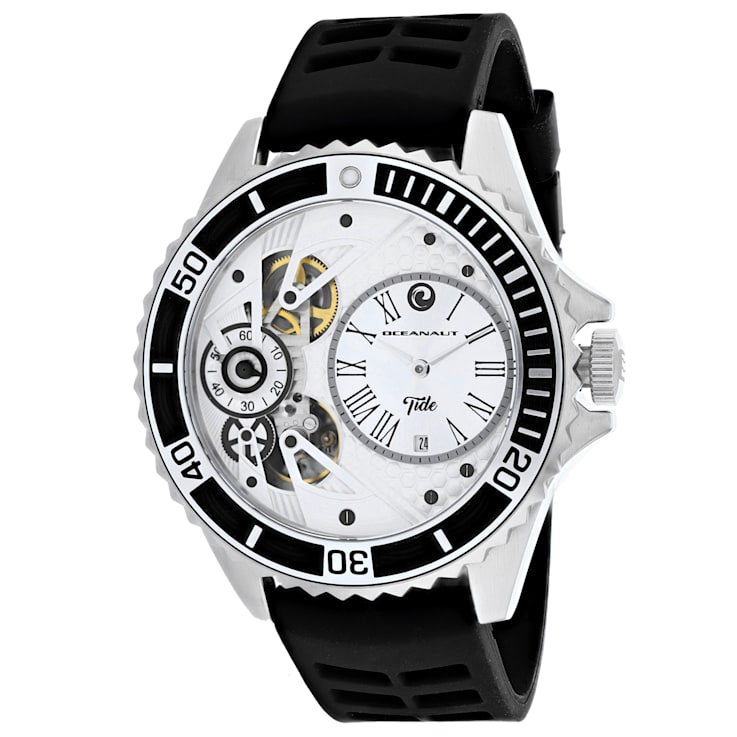 Oceanaut Men's Tide White Dial, Black Rubber Strap Watch