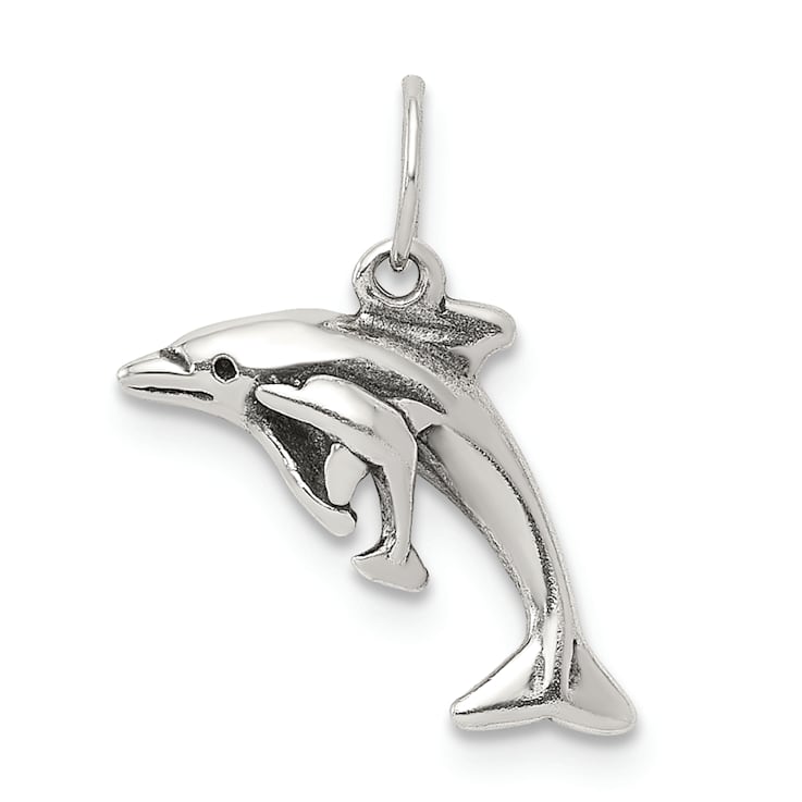 Sterling Silver Antiqued Dolphin with Baby Charm