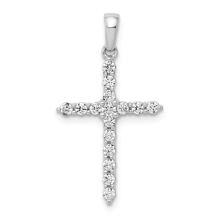 Rhodium Over 14K White Gold Polished 1/4ct. Diamond Cross Pendant