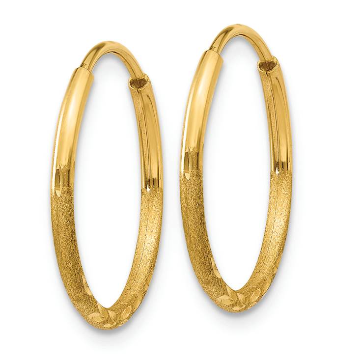 14k Yellow Gold 9/16" Diamond-Cut Endless Hoop Earrings