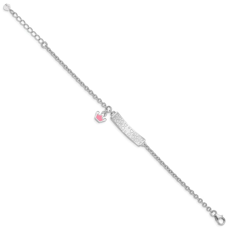 Rhodium Over Sterling Silver Pink Enamel Crown with 1-inch Extender
Children's ID Bracelet