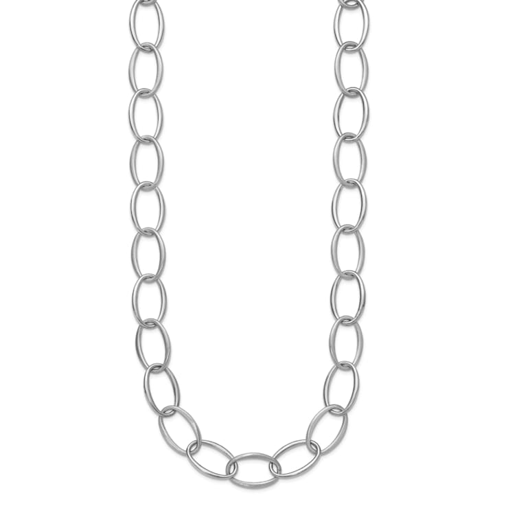 Rhodium Over Sterling Silver 18mm Oval Link 24 inch Necklace